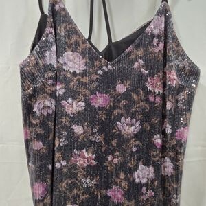 Coquette Indie Sleaze Floral Sequin Cami Mini Dress Sz M Night Luxe Party Black